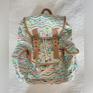 Candie’s Light Blue Print Cotton Canvas Backpack Purse